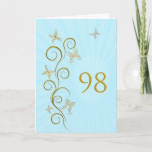 98. Geburtstag mit goldenen Schmetterlingen Karte