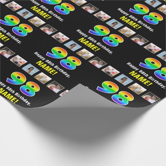 98. Geburtstag: Regenbogen "98"; benutzerdefiniert Geschenkpapier (Ecke)