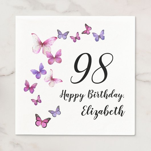 98. Geburtstag Rosa Lila Schmetterlinge Serviette