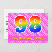98. Geburtstag: Rosa Streifen & Herz, Regenbogen 9 Postkarte (Vorne/Hinten)