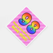 98. Geburtstag: Rosa Streifen & Herz, Regenbogen # Serviette (Ecke)