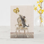 98. Geburtstagsballons und Tabby Cat Karte (Gelbe Blume)