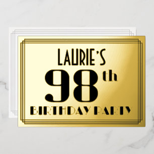98. Geburtstagsparty: Art Deco Look "98" und Name Folieneinladung