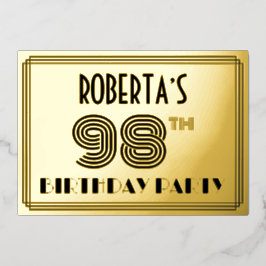 98. Geburtstagsparty — Art Deco Style "98" & Name Folieneinladung
