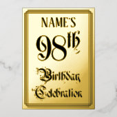 98. Geburtstagsparty — Elegantes Script + Individu Folieneinladung (Vorderseite)
