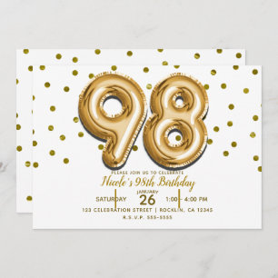 98 Gold Balloons & Confetti 98. Geburtstagsparty Einladung