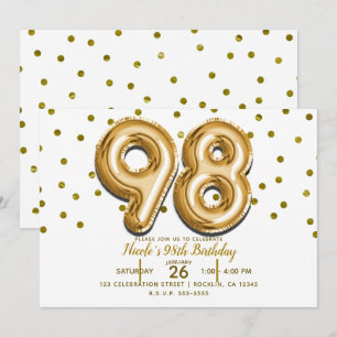 98 Goldene Luftballons und Konfetti 98. Geburtstag Einladung