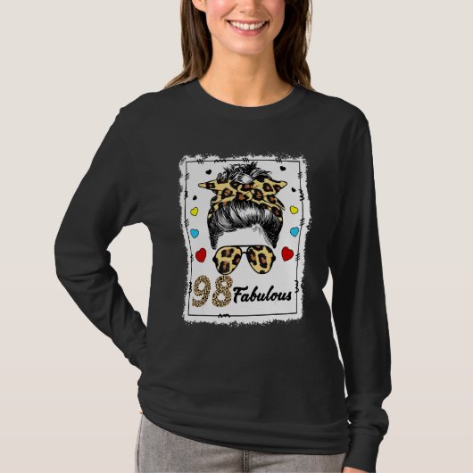 98 Jahre alt Fabulous Messy Bun Leopard 1924 Gebur T-Shirt (Vorderseite)