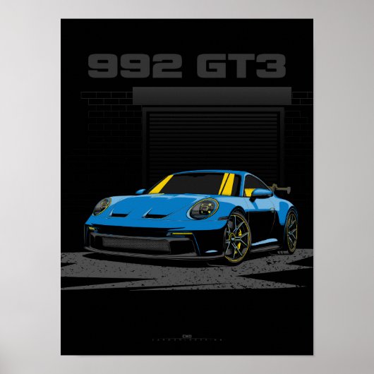 992 GT3 Blue Illustration Art Poster (Vorne)