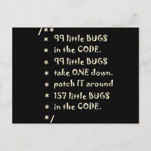 99 Bugs im Code Software lustiger Ingenieur Tester Feiertagspostkarte