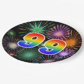 99. Event - Spaß, farbenfroh, kühl, Regenbogen 99 Pappteller (Schrägansicht)