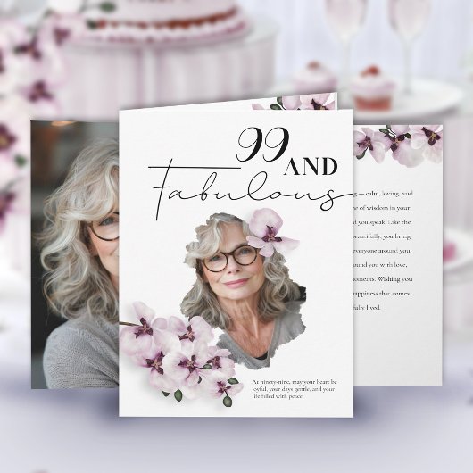99 & Fabulous Orchid Photo Birthday Greeting Card Karte