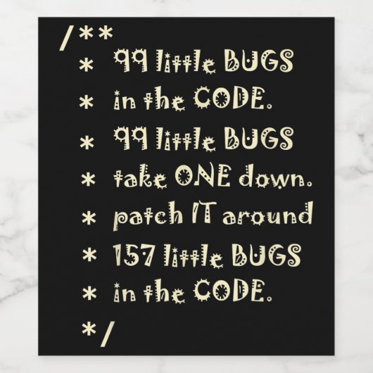 99 Fehler in Code Software Funny Engineer Tester Weinetikett (Einzelnes Label)