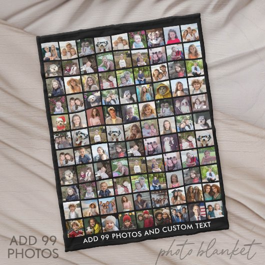 99-Foto-Collage-Raster mit Text - schwarz Fleecedecke
