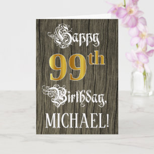 99. Geburtstag: Falscher Gold-Look + Falsches Holz Karte