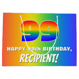 99. Geburtstag: Farbenfroh, Fun Rainbow Pattern #  Große Geschenktüte