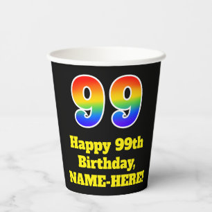 99. Geburtstag: Farbenfroh, Spaß, Spannung, Regen Pappbecher