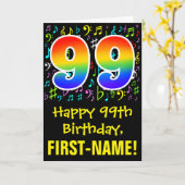 99. Geburtstag: Farbige Musiksymbole + Regenbogen  Karte (Gelbe Blume)