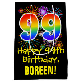 99. Geburtstag: Fun Fireworks Pattern + Rainbow 99 Mittlere Geschenktüte