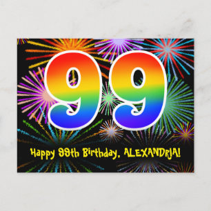 99. Geburtstag - Fun Fireworks Pattern + Rainbow 9 Postkarte