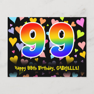 99. Geburtstag: Fun Hearts Muster, Regenbogen 99 Postkarte
