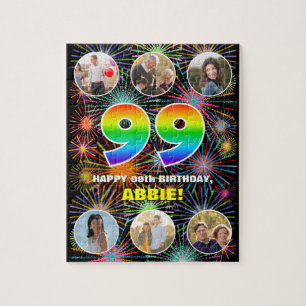 99. Geburtstag: Fun Rainbow #, Individuelle Name + Puzzle