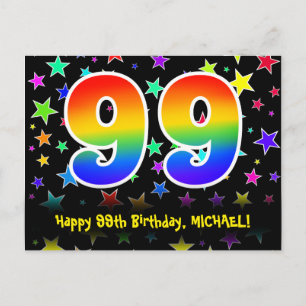 99. Geburtstag: Fun Stars Muster, Regenbogen 99, N Postkarte