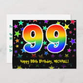 99. Geburtstag: Fun Stars Pattern, Regenbogen 99, Postkarte (Vorne/Hinten)
