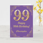 99. Geburtstag Lila und Gold Glitzer Frame Karte (Gelbe Blume)