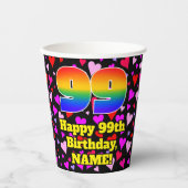 99. Geburtstag: Loving Hearts Pattern, Rainbow 99 Pappbecher (Vorderseite)