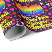 99. Geburtstag: Loving Hearts Pattern, Regenbogen Geschenkpapier (Rolleneckpunkt)