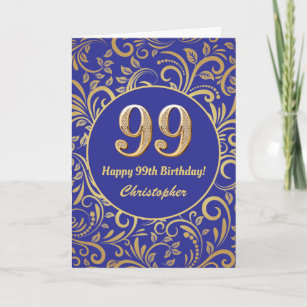 99. Geburtstag Navy Blue and Gold Floral Muster Karte