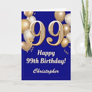 99. Geburtstag Navy Blue und Gold Balloons Confett Karte