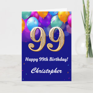 99. Geburtstag Navy Blue und Gold farbige Ballons Karte