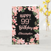 99. Geburtstag Pink Peach Aquarell Schwarz Karte (Gelbe Blume)