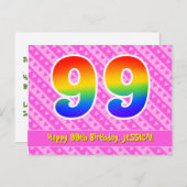 99. Geburtstag: Rosa Streifen & Herz, Regenbogen 9 Postkarte (Vorne/Hinten)