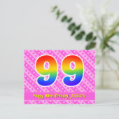 99. Geburtstag: Rosa Streifen & Herz, Regenbogen 9 Postkarte (Stehend Vorderseite)