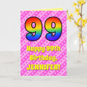 99. Geburtstag: Rosa Streifen & Herz, Regenbogen # Karte (Gelbe Blume)