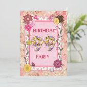 99. Geburtstagsfeier mit Blumenrahmen Einladung (Stehend Vorderseite)