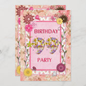 99. Geburtstagsfeier mit Blumenrahmen Einladung (Vorne/Hinten)
