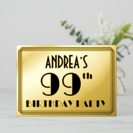 99. Geburtstagsparty — Art Deco Look "99" + Name Folieneinladung