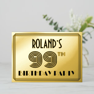 99. Geburtstagsparty — Art Deco Style "99" & Name Folieneinladung