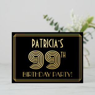 99. Geburtstagsparty — Art Deco Style "99" + Name Folieneinladung