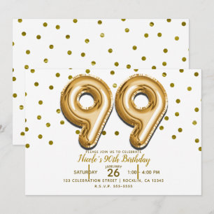 99 Goldene Luftballons und Konfetti 99. Geburtstag Einladung