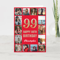 99. Happy Birthday Rot und Gold Foto Collage