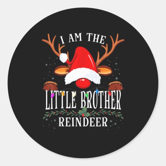 99 I Am The Little Brother Reindeer Christmas Fami Runder Aufkleber (Vorderseite)