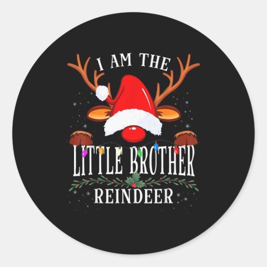 99 I Am The Little Brother Reindeer Christmas Fami Runder Aufkleber (Vorderseite)