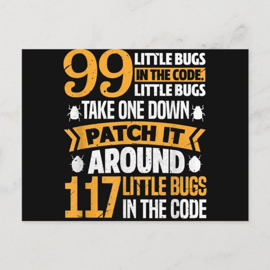 99 kleine Fehler im Code-Pfad es 117 Bugs-Programm Ankündigungspostkarte (Vorderseite)