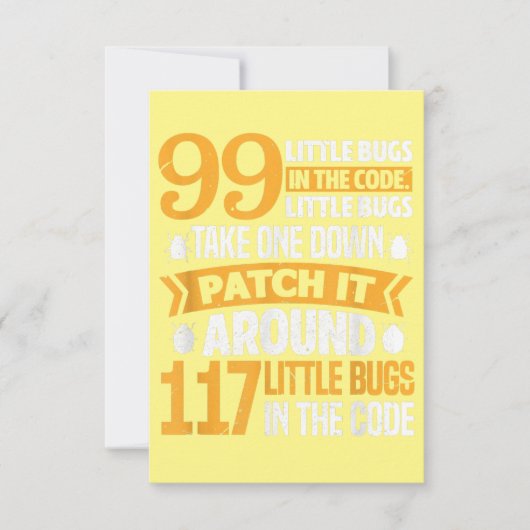 99 kleine Fehler im Code-Pfad es 117 Bugs-Programm Dankeskarte (Vorderseite)