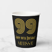 99th Birthday: Art Deco Inspired Look “99” & Name Pappbecher (Vorderseite)